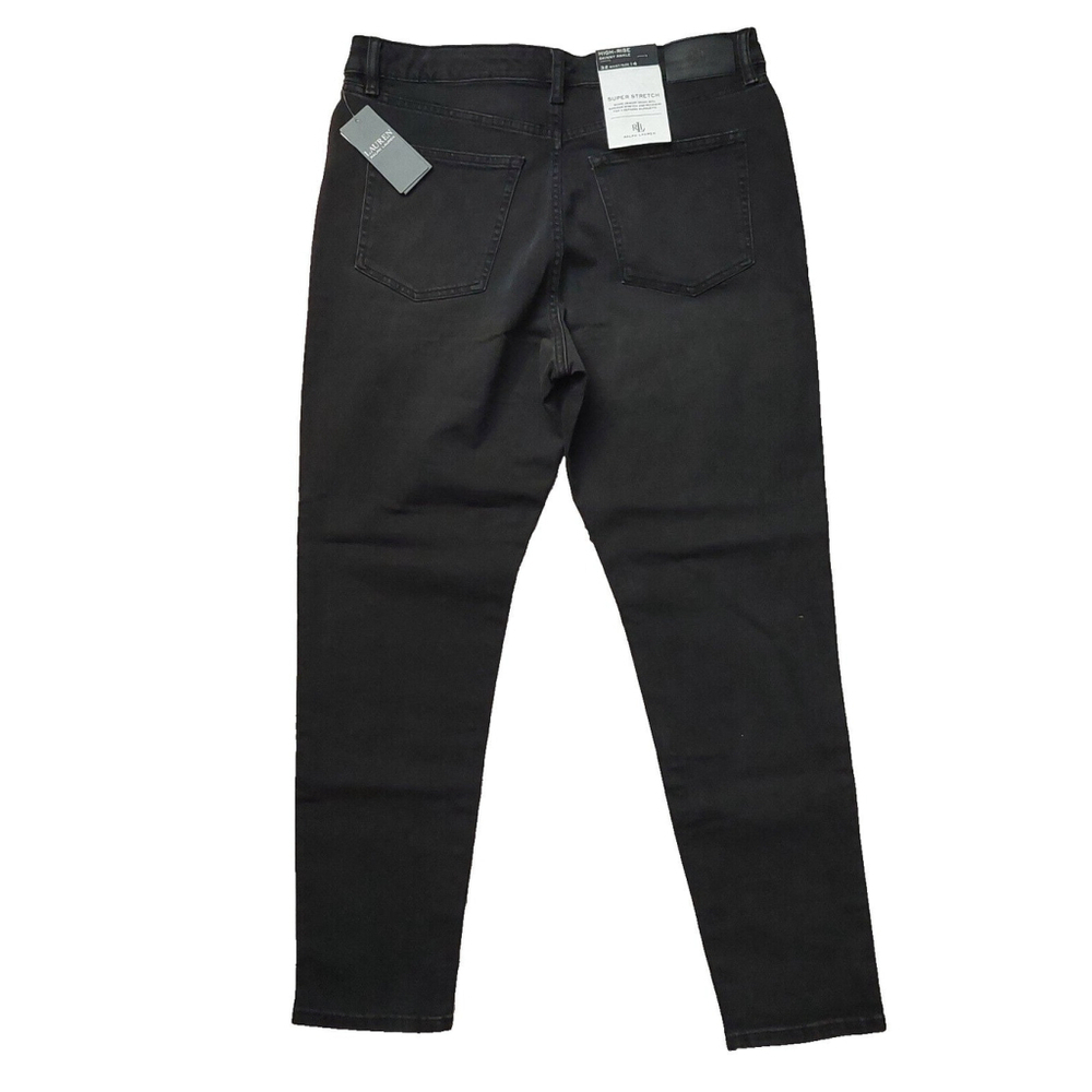Ralph Lauren Black Super Stretch High Rise Skinny Ankle Denim Jeans Sz 14 / 32 - Picture 7 of 12